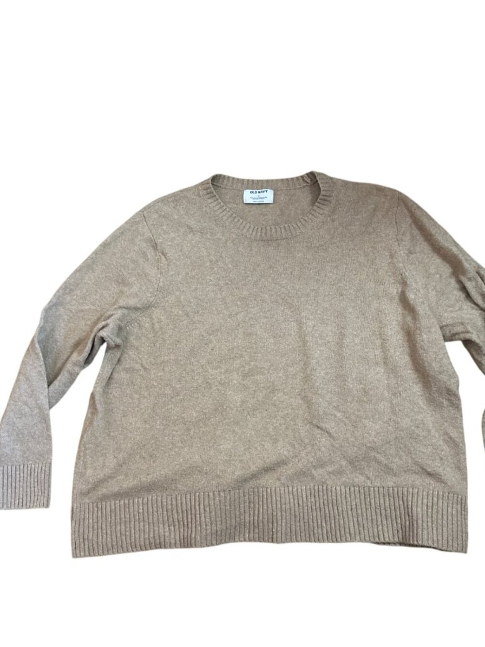 Old Navy Womens Crewneck Sweater 4X Cotton Blend Long Sleeve Ribbed Hem Beige